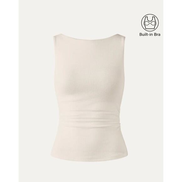 OGL Top Size M NEW Boat Neck Ruched Elastic Open Back Brami Tank Ivory Cream - Picture 2 of 15